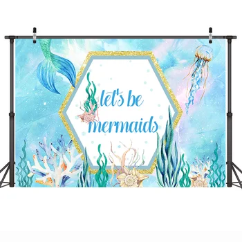 

Mehofoto Cartoon Birthday Party Photo Background Photophone Blue Mermaid Underwater World Theme Backdrop for Photo Shoot