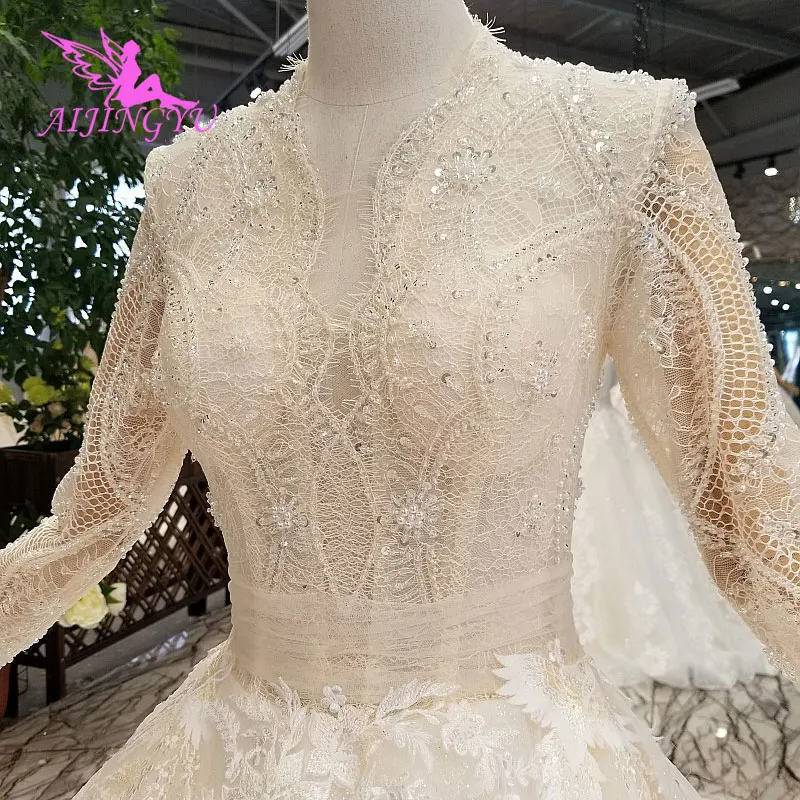 

AIJINGYU Hi Low Dresses Elegant Gowns For Wedding Top Short Shops Pearl Vintage Sexy Muslim Bridal American Wedding Dress