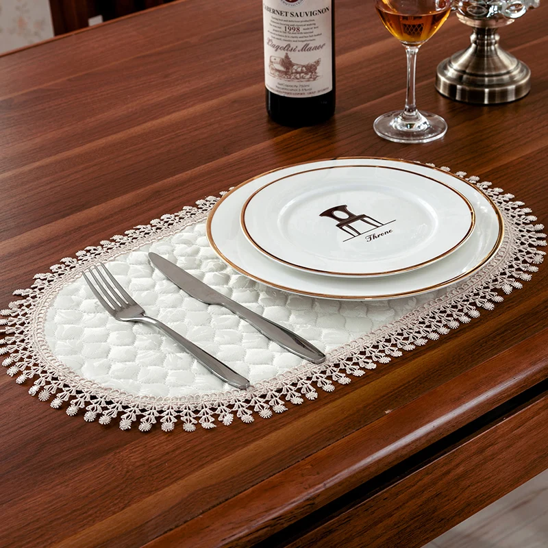 فخور روز 4 Pcs الدانتيل جولة كوب وسادة الكورية الجدول حصيرة الحرارة معزول سادة المنزلية النمط الغربي سجادة الطعام عاء وسادة
