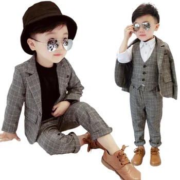 

Autumn Leisure 2pcs/3pcs Boys Gentleman Formal Suits Striped Fashion Vest Blazer Pant Kids Wedding Suits Children Party Clothing