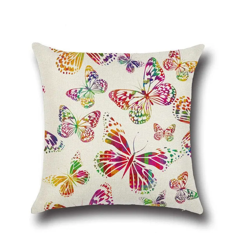 1Pcs 43*43cm Colorful Butterfly Floral Pattern Cotton Linen Throw Pillow Cushion Cover Car Home Sofa Decorative Pillowcase 40234 - Цвет: F