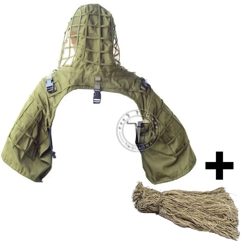 TTGTACTICAL Тактический снайперский Ghillie костюм куртка камуфляж Ghillie основа с мешковины страйкбол Пейнтбол Охота Ghillie Hat - Цвет: AGM Dry Grass