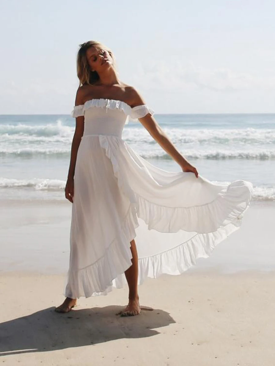 hippie white maxi dress