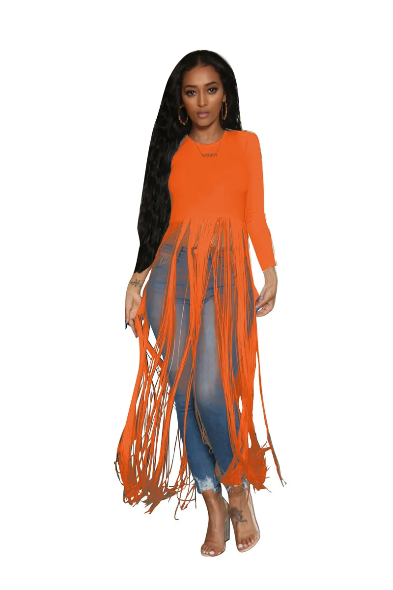 Женские летние новые с кисточками подол сплайсинга Сексуальная футболка Макси платье на бретелях винтажная мода длинные платья GL5252 - Цвет: Оранжевый