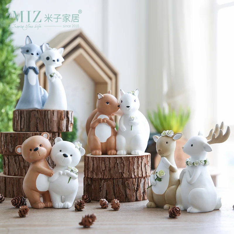 

Miz 1 Pair Resin Figure Cute Animal Doll Couple Figurines for Home Decoration Gift for Families Toy for Children
