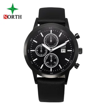 

North Black Business Men Watches Quartz Calendar Genuine Leather Waterproof Military Casual Male Dress Wristwatch Cool Gift 6009