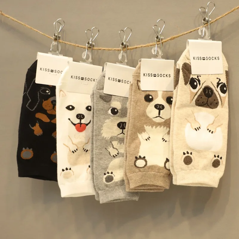 

Animal Print Cute Leisure Puppy Black Cotton Socks for Women 5 Color Korean Style Fashion Lovely Sport Socks for Female Sokken