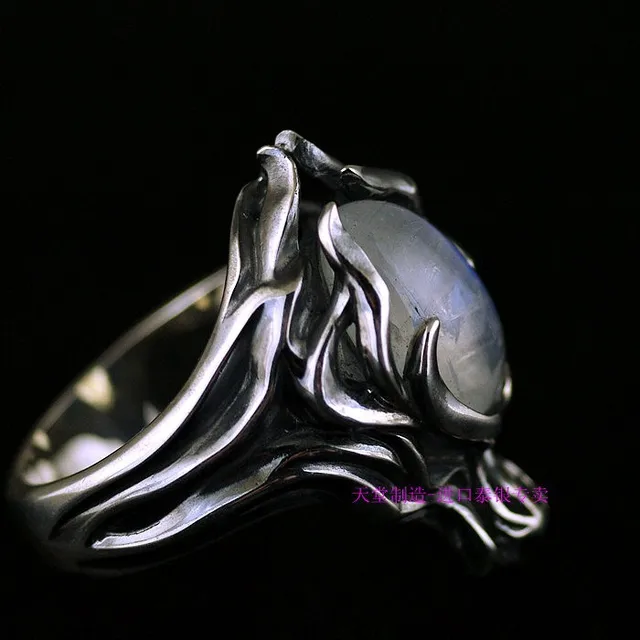 925 Sterling Silver Rings Moonstone/black Star Stone