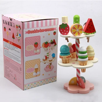 

Hot New Wooden Toys Simulation Pretend Play Toy Colourful Kitchen Set Magentic Ice Cream Food Birthday Christmas Gift New Year