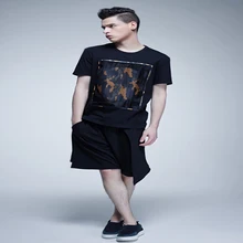 27-44! Новых мужская одежда мода искусственного двух частей набор платье моды до колен брюки Плюс размер певица костюмы