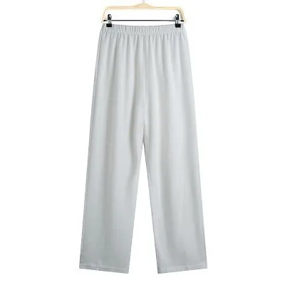 SHENG COCO мужской костюм кунг-фу хлопковый китайский стиль мужской костюм Тан традиционная китайская униформа для тайцзи широкие брюки свободные рубашки - Color: White trousers