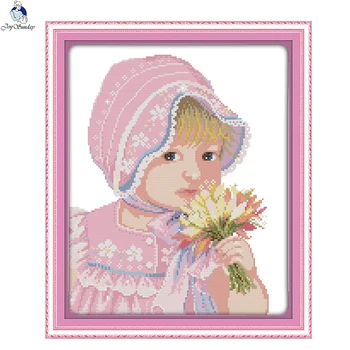 

JoySunday cross stitch kits Beauty girl needlework girl and flower Portrait 14CT 11CT cotton painting gift art factory wholesale