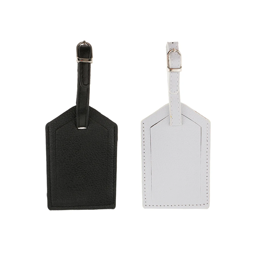 fityle 2 Pieces PU Leather Luggage Tag Travel Suitcase ID Label Tag White and Black