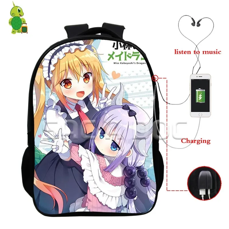 Аниме Kobayashi San Chi без горничной ранцы с драконами многофункциональные USB зарядка школьные сумки для подростков повседневный рюкзак для ноутбука - Цвет: 3