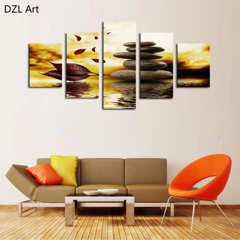 

5 Panels(No Frame)Stone and fallen leaves Picture Modern Wall Decor Print on Canvas Oil Painting Canvas Painting