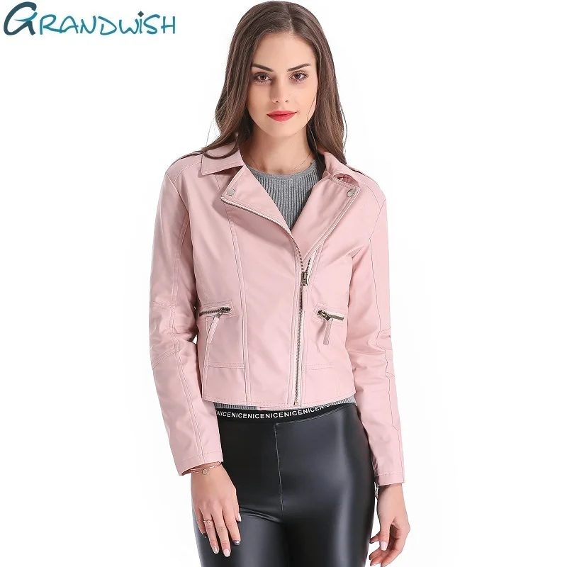 

Grandwish Women Leather Jacket Plus Size 4XL Short PU Leather Jacket Woman Female Moto Turn-down Collar New Spring,CB018