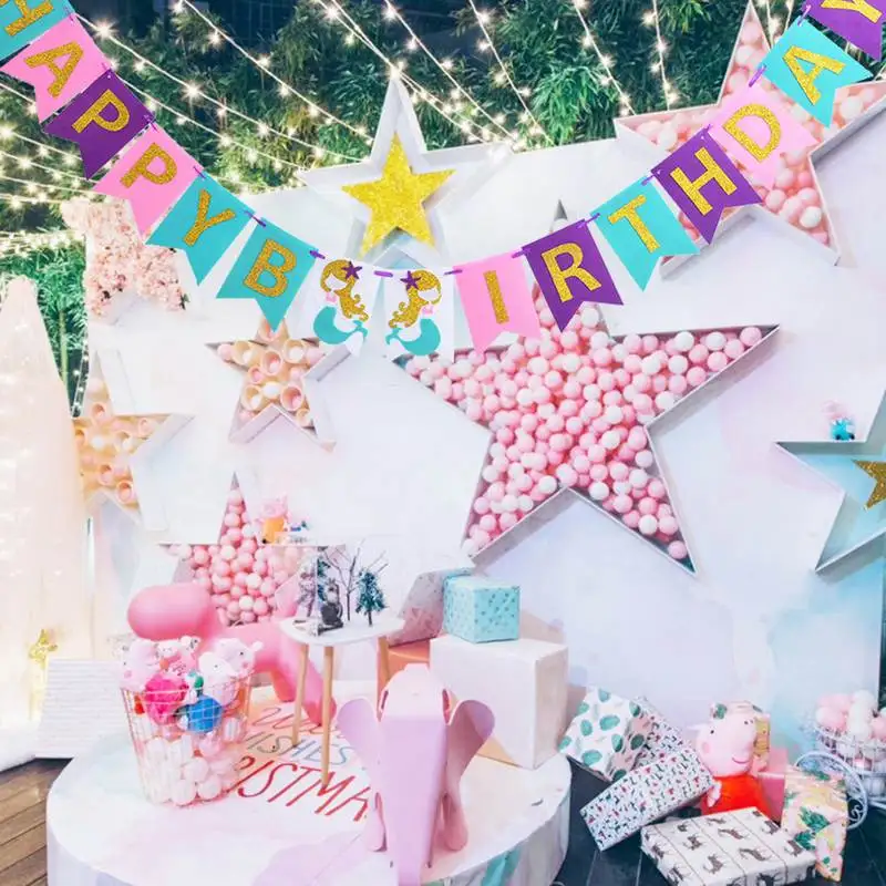 

Christmas Dinosaur Mermaid Party Pull Flag Banner Confetti Balloon Kid Birthday Party DIY Decor Tattoo Sticker Gift Child
