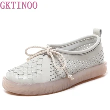 GKTINOO/Женская обувь на плоской подошве; Мокасины на шнуровке; мягкая женская обувь из натуральной кожи; повседневная женская обувь ручной работы на плоской подошве