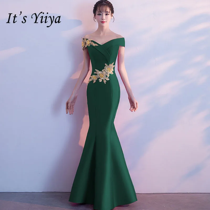 

It's Yiiya Mermaid Evening dress Sexy Elegant Nightclub style floor length Boat neck Dress Zipper back Trumpet Prom dress C056