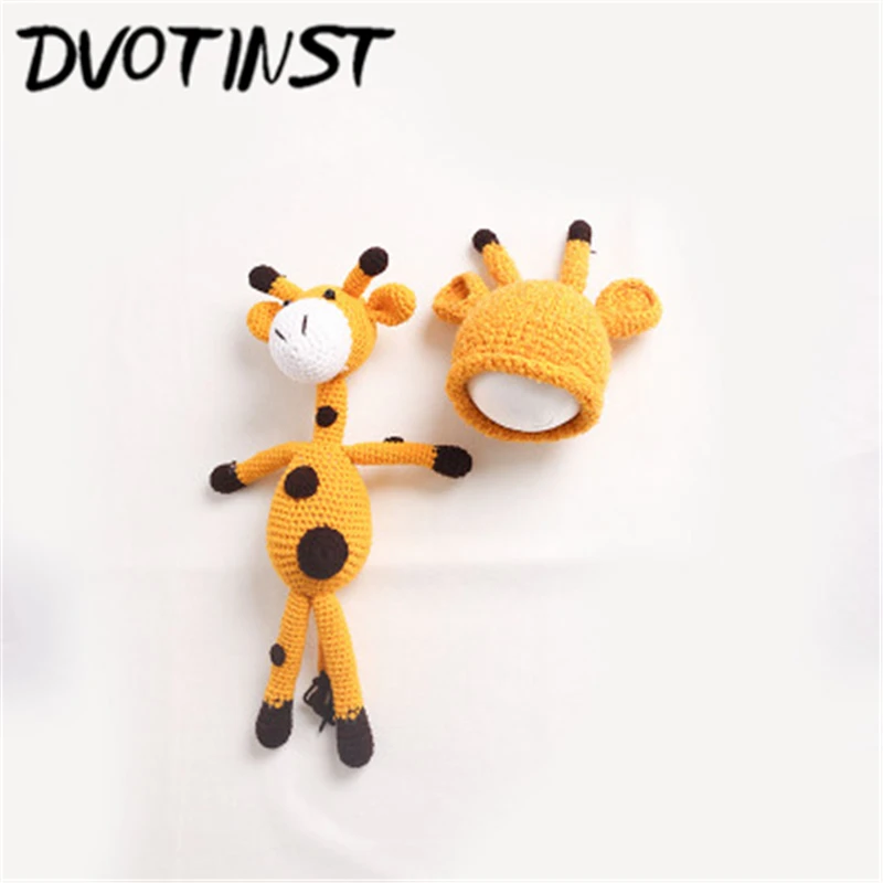 Dvotinst новорожденных реквизит шапка в виде жирафа+ кукла 2 шт. набор крючком вязать Fotografia аксессуары Студия фотосессия подарок