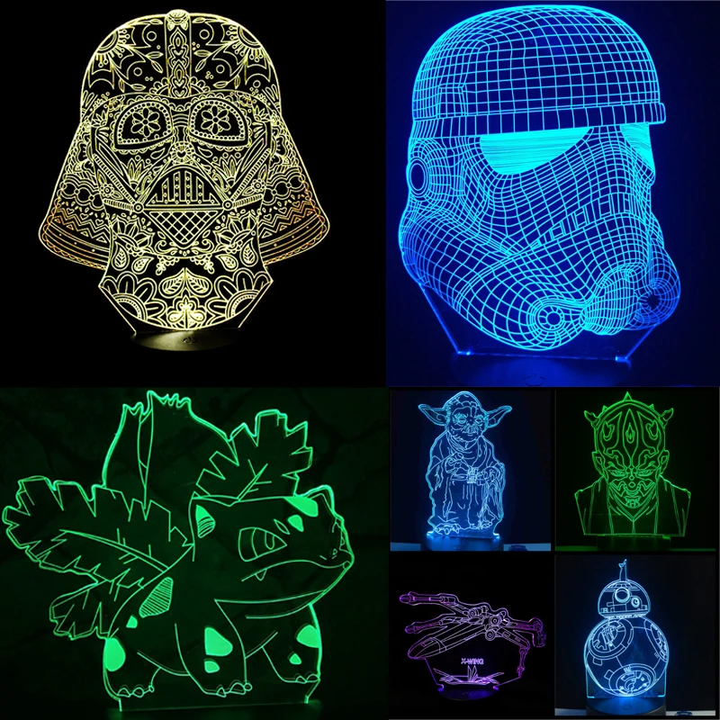 Resistance X-Wing Fighter 3D USB LED Lamp Star Wars BB-8 Yoda Jedi Master Cartoon Figure Touch Remote Illusion Night Light | Освещение