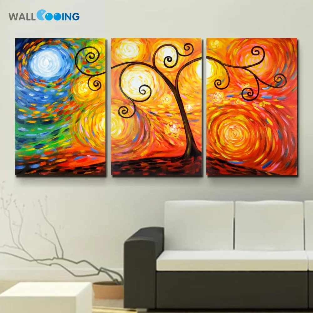 

wall cooing 3 panel Van Gogh style100%hand-painted canvas painting wall decoration colorful skyabstract Impressionist art images
