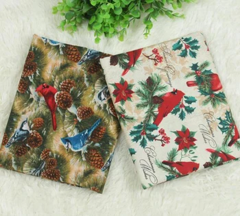 

Brand New Design 2 Colors Christmas Bird & Pine cones printed Cotton Fabric for sewing bedding cloth decoration