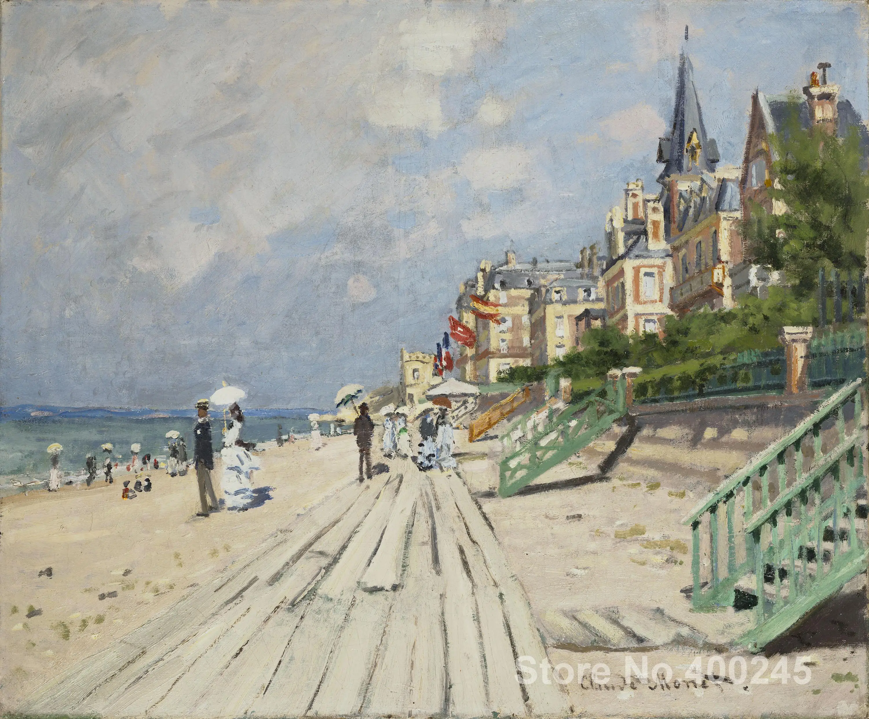 

Hand Painted Canvas Art Beach At Trouville by Claude Monet Oil Painting Reproduction Impressionist Landscape Artwork Wall Decor