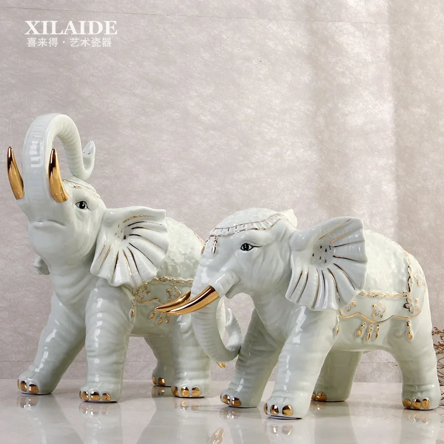 LKXHarleya 2pcs Elephant Sculptures Modern Ceramic Elephant Statues Nordic Style Elephant Ornaments Crafts Gift Home Decoration 