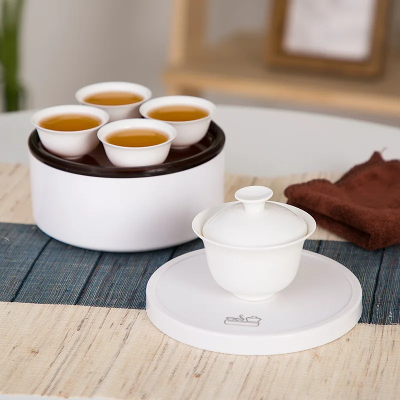

White porcelain tea Set,Travel Kung Fu Tea Set Portable Teacup Porcelain Service Gaiwan Tea Cups Mug of Tea Ceremony Teapot