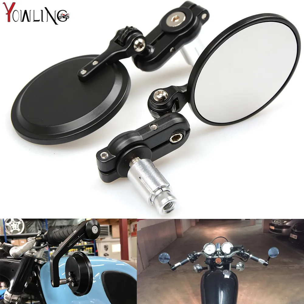 Chrome Motorcycle Round 7/8" Handle Bar End Rearview Side Mirrors For Cafe Racer 