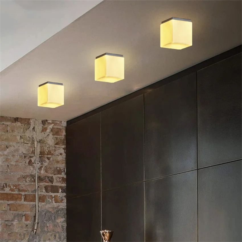 

Nordic Simple Personality Led Wooden Ceiling Light Ceiling Corridor Balcony Bedroom Toilet Sugar Cube Lights Ceiling Lamp