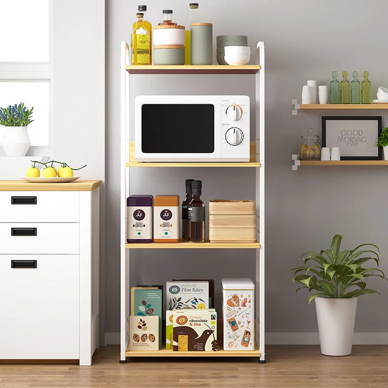 4-Tier wood Kitchen shelf Iron art Kitchenware Storage Organizer Shelf Stand Microwave oven rack Sp - 33021020088