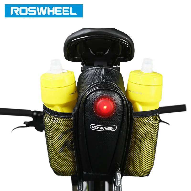 

ROSWHEEL Bicycle Saddle Bag W/ 2 Water Bottle Pouch & LED Tail Light Seat Post Storage Pannier Pack Bycicle Bolsa 131397