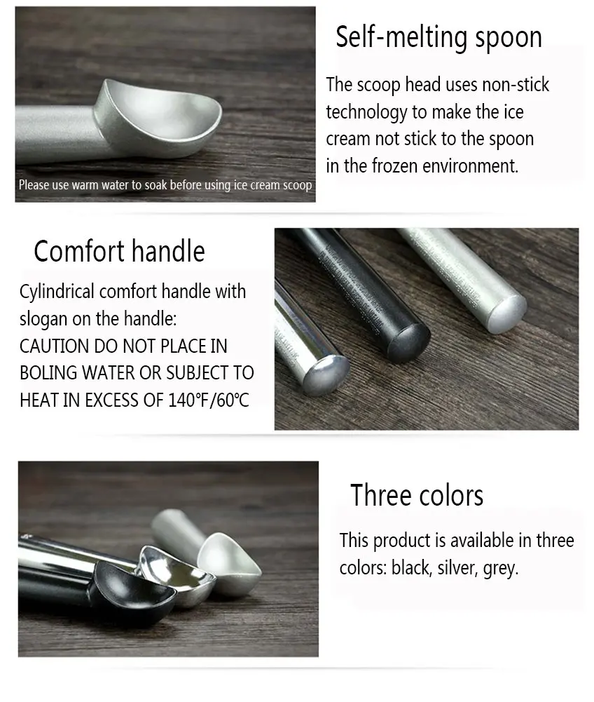 Non-Stick Anti-Feeze Ice Cream Scoop with Unique Liquid Filled Heat Conductive Handle Simple One Piece Aluminum 1.5 and 2 Ounce