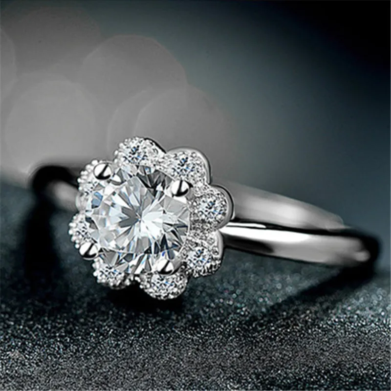 

sunflower bigger quality 6mm cubic zirconia stone silver 925 rings for women, wedding jewelry