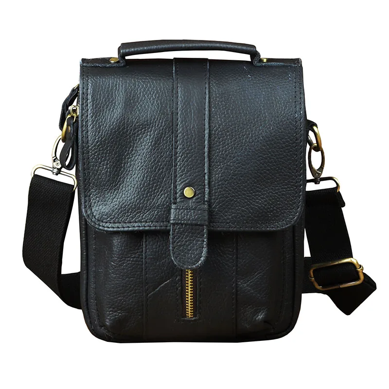 Оригинальная кожаная Мужская Дизайнерская Повседневная сумка через плечо для путешествий, модная сумка-мессенджер для колледжа, 8 дюймов, сумка-тоут для планшетов, мужская сумка через плечо, 146 г - Цвет: black