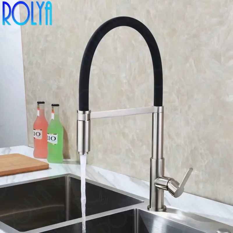 

ROLYA Nickel Brushed Kitchen Faucet Pull Down Sink Mixer Taps