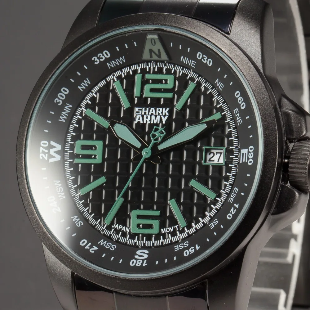 

Shark Army Date Display Full Stainless Steel Band Relogio Black Yellow Quartz Men Sport Military Wrist Watch for Men/ SAW134