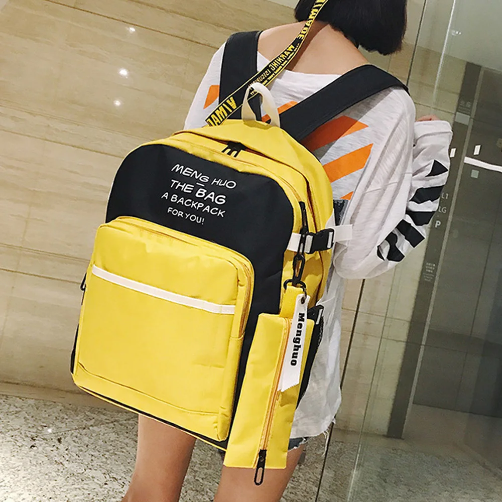 Menghuo 2 unids/set mujeres mochilas paneled libro Bolsas estilo preppy Mochilas y bolsas para el colegio para adolescentes Niñas compuesto mochila Sets mochila