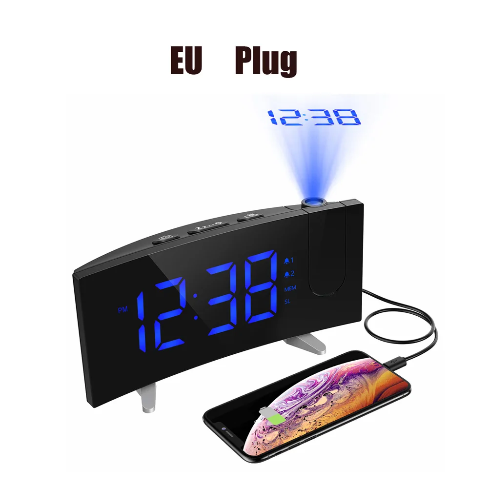 Mpow HM268 Digital FM Radio Alarm Clock With Projection 4 Alarm Sounds 9 Min Snooze Function Sleep Timer For Home Office Bedroom - Color: Blue EU Plug