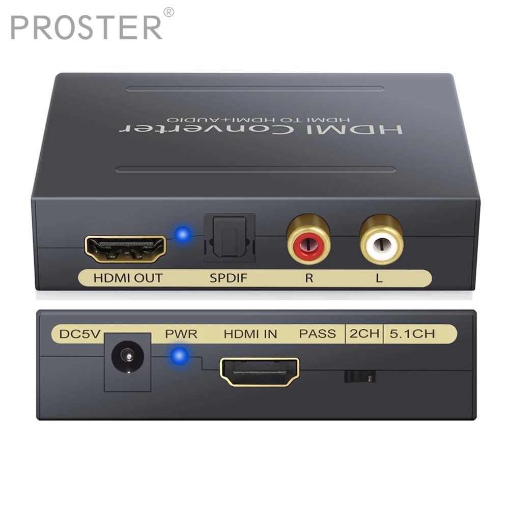 

PROSTER for 1080P 5.1 Mini HDMI Audio Converter HDMI Optical SPDIF+RCA Extractor HDMI Splitter with 3.5mm Power Supply Adapter
