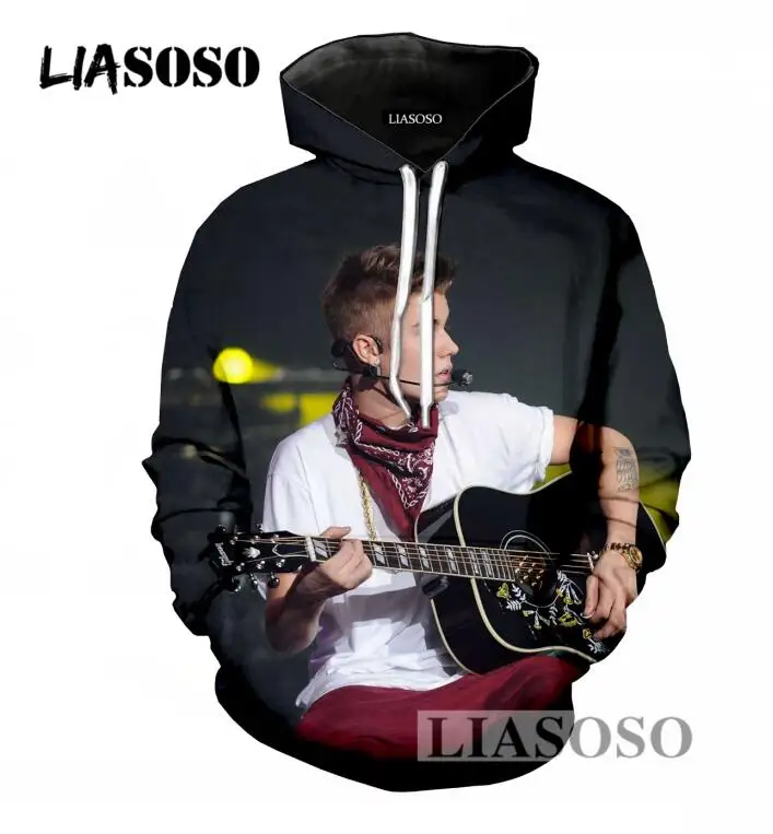 LIASOSO Large Size Men/Women Hoodies Hipster Long Sleeve Sweatshirt 3D Print Singer Justin Bieber Pullover Hoodies Clothing T699