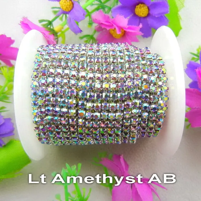 A3 Lt Amethyst AB 5 ярдов/рулон высокой плотности Серебряная основа AB цвета ss6 2 мм ss8 2,5 мм ss10 2,8 мм ss12 3 мм стразы на цепочке для пришивания клея на отделке - Цвет: A3 Lt Amethyst AB