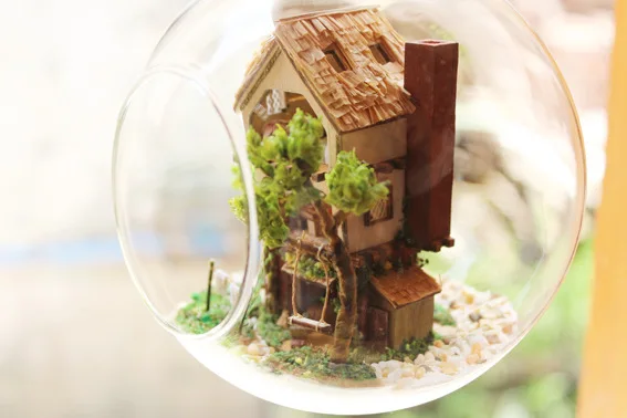 DIY стеклянный шар Кукольный дом модель строительные наборы Деревянный Мини ручной работы миниатюрный кукольный домик игрушка на день рождения Рождественский подарок