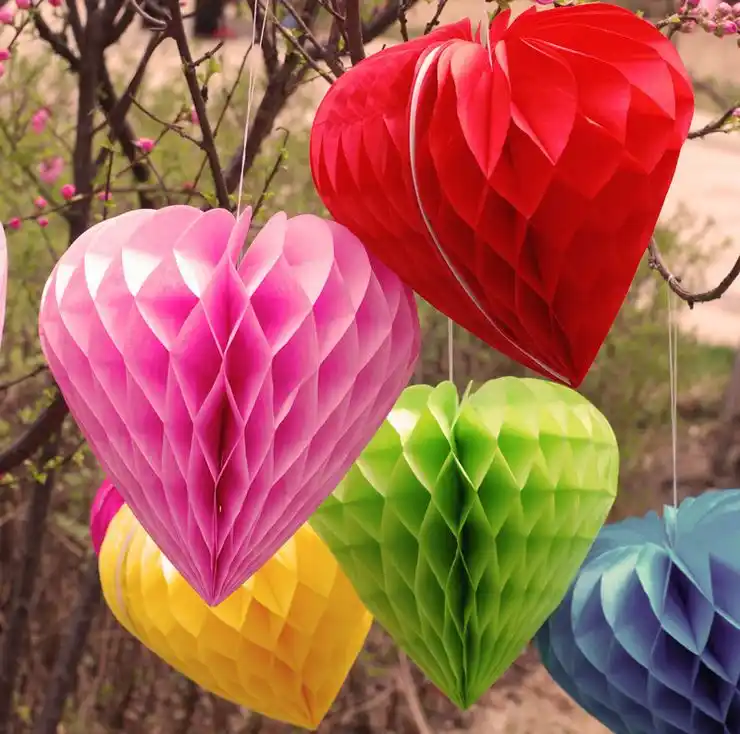 Tissue Paper Love Heart Honeycomb Ball Hanging Lanterns Wedding Decor YW