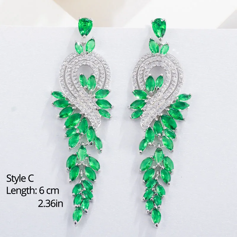 Style C BeaQueen Классическая большая капля воды Зеленый Кристалл Длинные Серьги-Подвески Овальный Круглый сердце, кубический циркон женские свадебные украшения E292 - Окраска металла: Style C