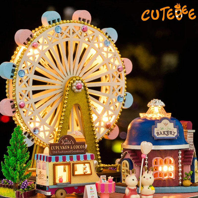 CUTEBEE кукольный дом Миниатюрный DIY кукольный домик с деревянная мебель для дома Европа колеса игрушки для детей подарок на день рождения B23