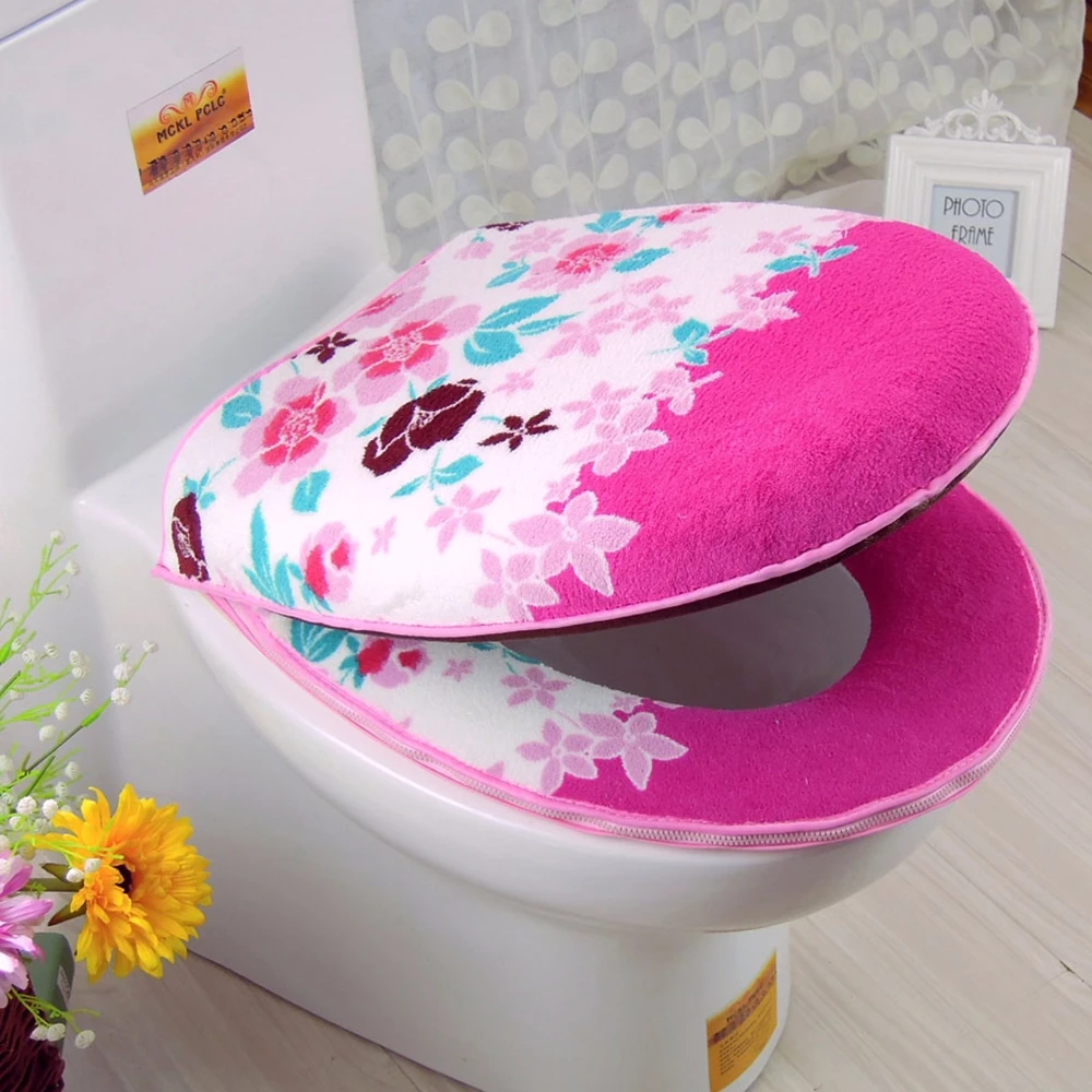 

Bathroom Set Colorful Toilet Set Cover With Zipper WC Seat Cover Bath Mat Holder Closestool Lid Cover Toilet Seat Cushion