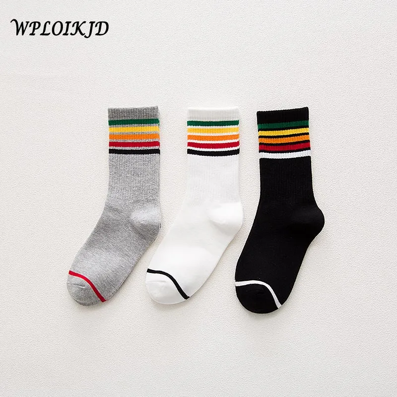 

[WPLOIKJD]Harajuku Warm Japanese Rainbow Socks Colorful Striped Hip Hop Funny Socks Women Skarpetki Femme Crew Calcetines Mujer